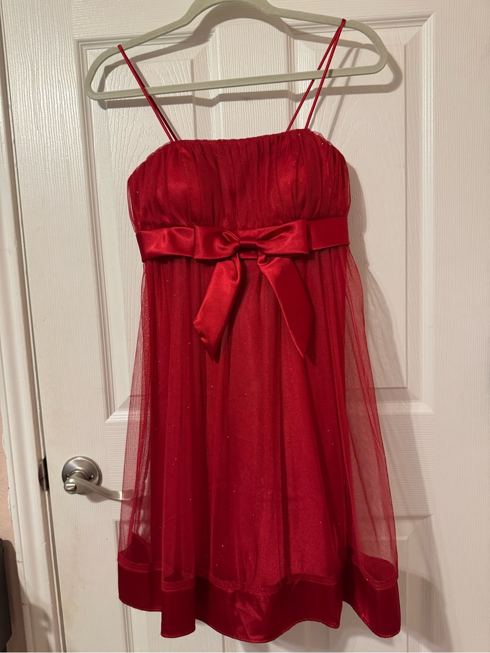 Red Girls' Spaghetti-Strap Party Dress with Bow